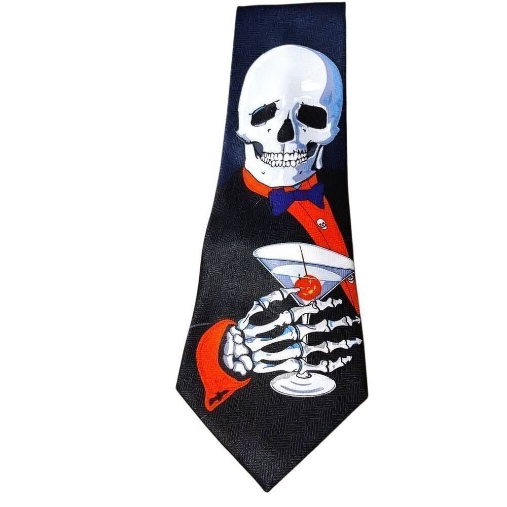 Addiction Skeleton Skull Halloween Martini Men's Tie